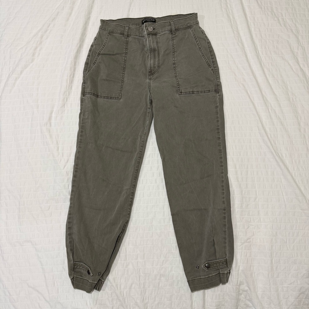 Express High Rise Cropped Straight Army Green Pants Size 6